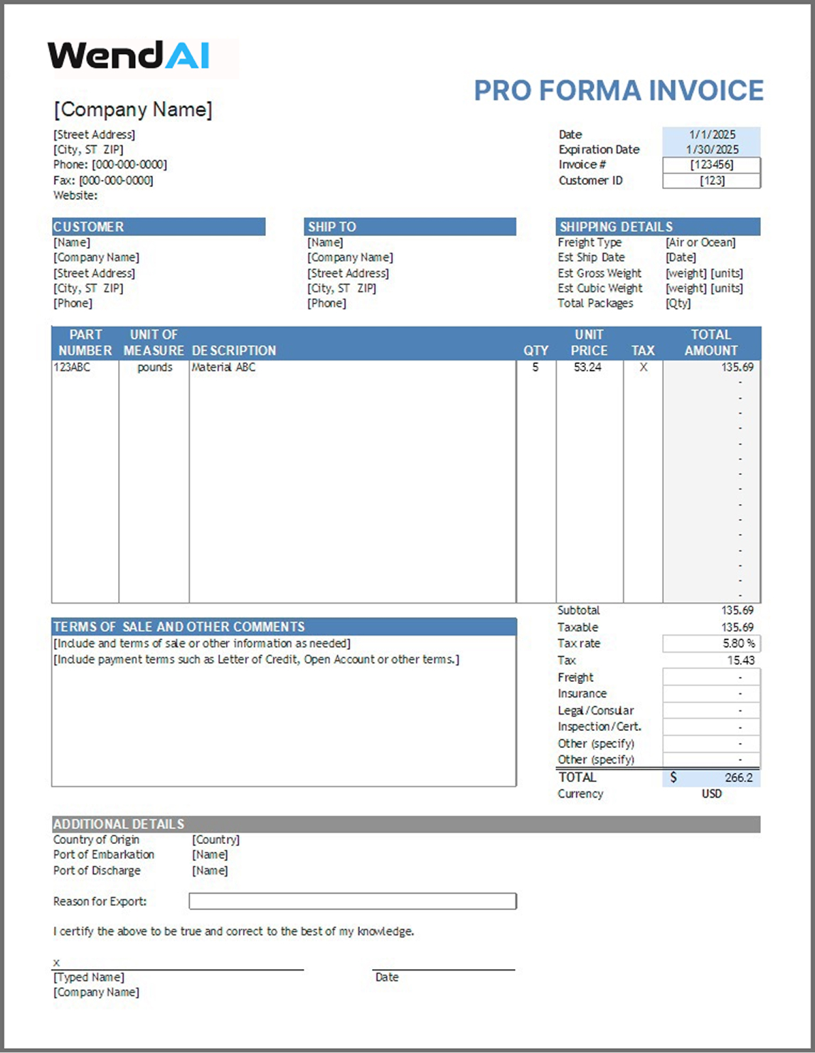 Example of a Proforma Invoice